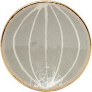 Teller mit weißen Liniendekor auf grauem Grund und Goldrand aus der Keramikwerkstatt Uta Minnich